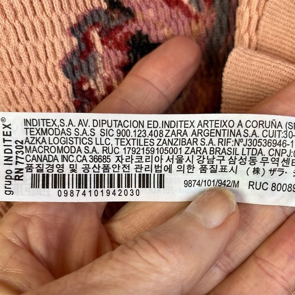 Zara Pink Floral Smocked Top Medium Boho Ruffled Mock Neck and Hem Cottagecore - Picture 7 of 15